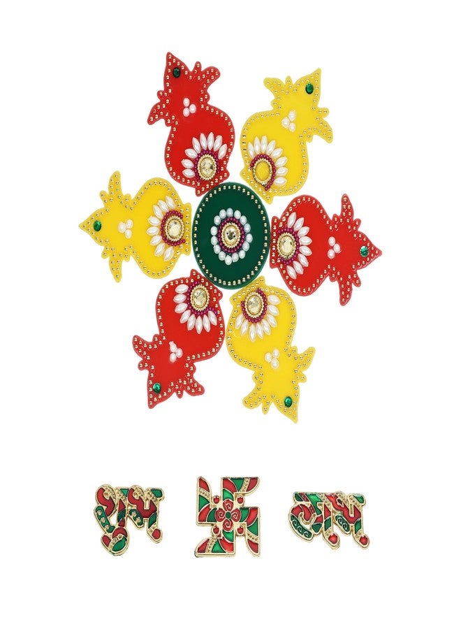 TrendBell Multicolor Acrylic Kalash Rangoli Set with Shubh Labh Decorative Traditional Handmade Rangoli Sticker Indian Pooja Decor for Home Diwali Gift Wedding Decor Housewarming Gift - - STB04 - Image 1